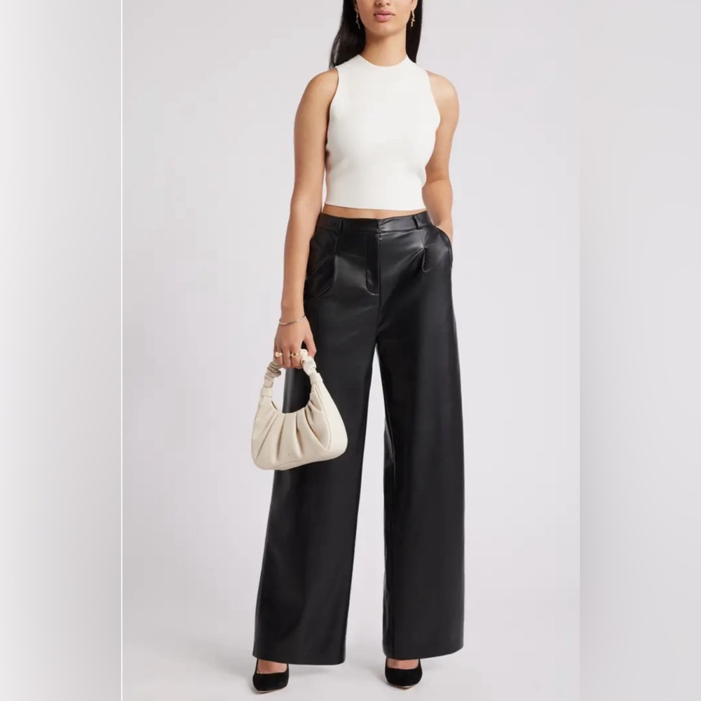 Abercrombie & Fitch Black Vegan Leather Wide Leg Pants * - Picture 2 of 6